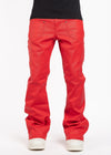 Crimson Red Waxed Flared Denim