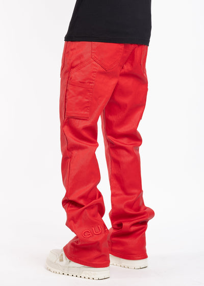 Crimson Red Waxed Flared Denim