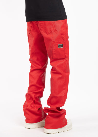 Crimson Red Waxed Flared Denim