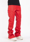 Crimson Red Waxed Flared Denim