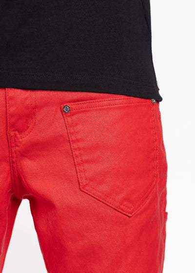 Crimson Red Waxed Flared Denim