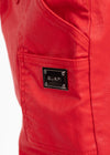 Crimson Red Waxed Flared Denim