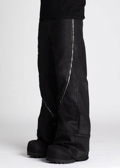 Obsidian Black Waxed Zipper Denim