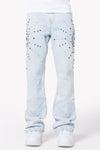 Aqua Blue Embellished Flared Denim