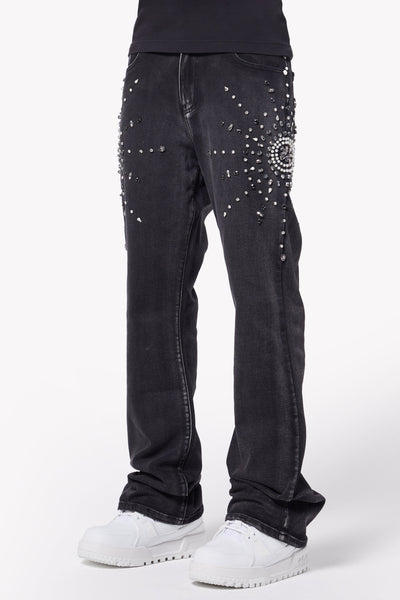 Iron Grey Embellished Flared Denim