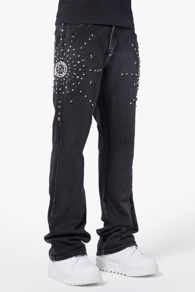 Iron Grey Embellished Flared Denim