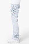 Aqua Blue Embellished Flared Denim