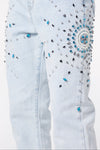 Aqua Blue Embellished Flared Denim