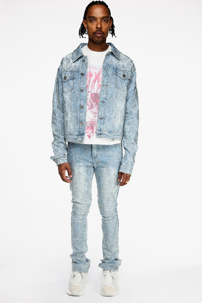 Aqua Blue Embellished Denim Jacket V2