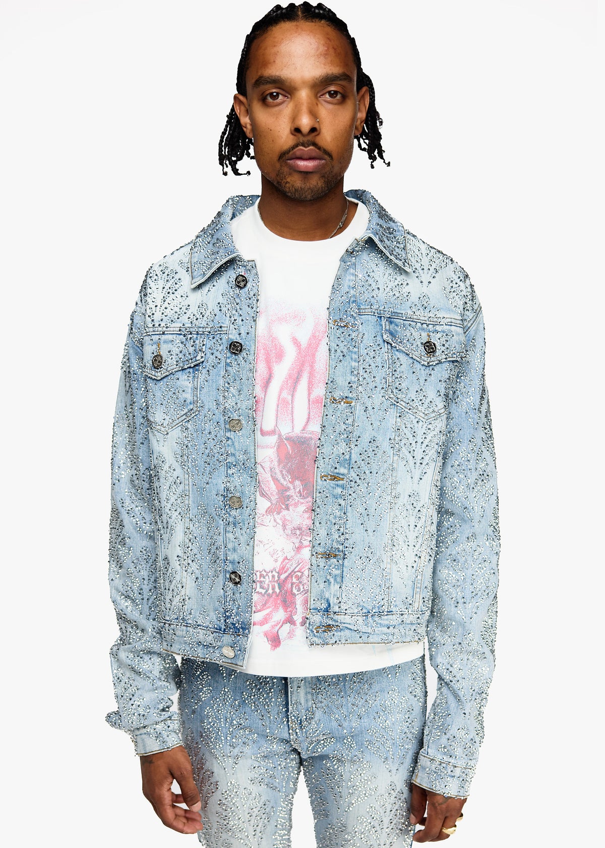 Aqua Blue Embellished Denim Jacket V2