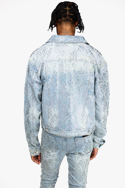 Aqua Blue Embellished Denim Jacket V2