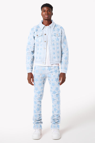 Aqua Blue Stars Denim Jacket