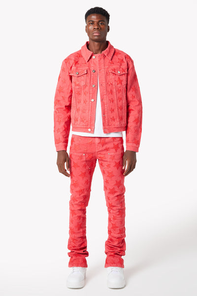 Raspberry Red Stars Denim Jacket