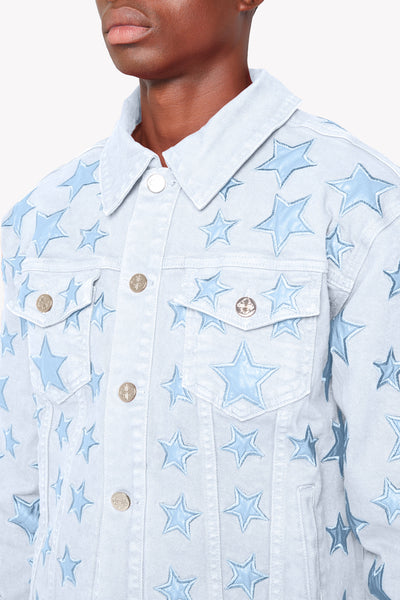 Aqua Blue Stars Denim Jacket