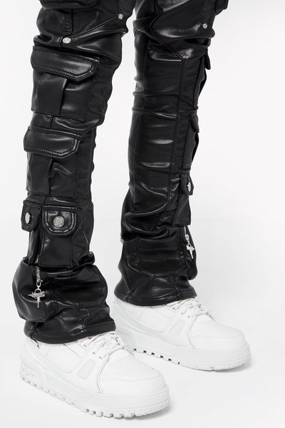 Obsidian Black Cargo Leather Pant